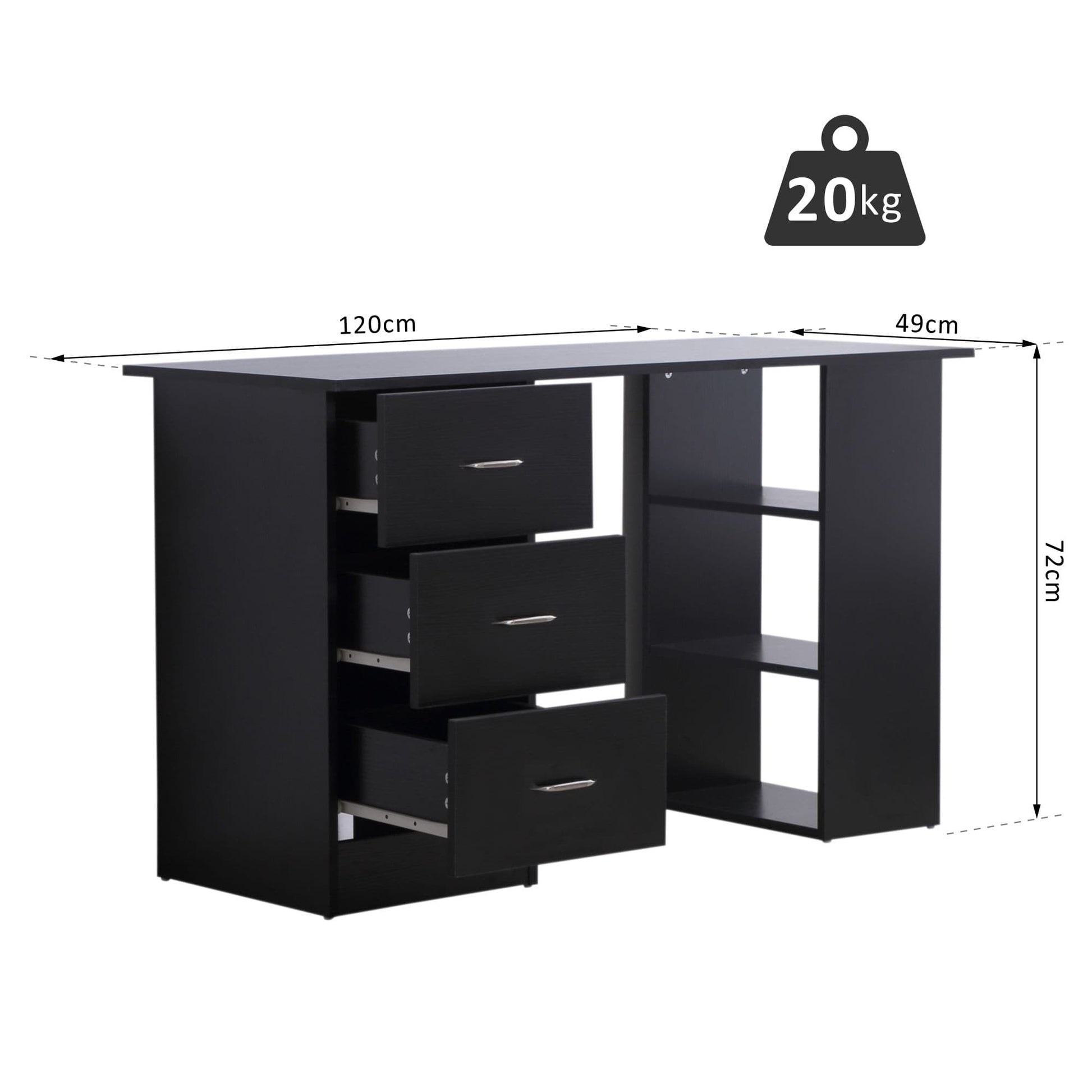ProperAV Extra Computer Desk with Shelves & Drawers