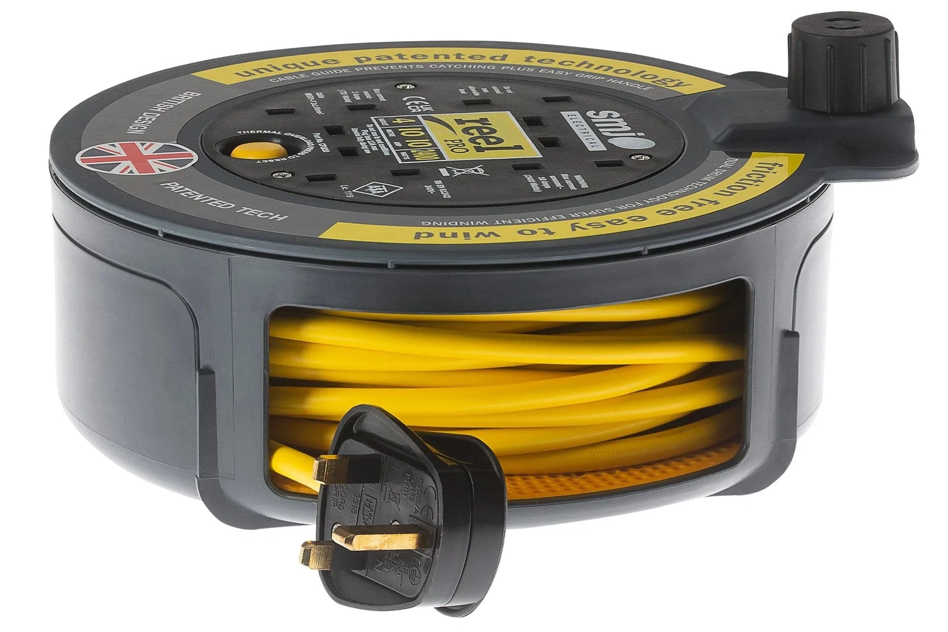 SMJ Electrical 4 Socket ReelPro Cassette 10A Friction Free Cable Reel - 10m