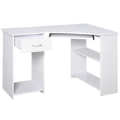 ProperAV L-Shaped Corner Computer Desk & 2-Tier Side Shelves Wide Table Top with Keyboard Tray Office Study Bedroom Furniture - White - maplin.co.uk
