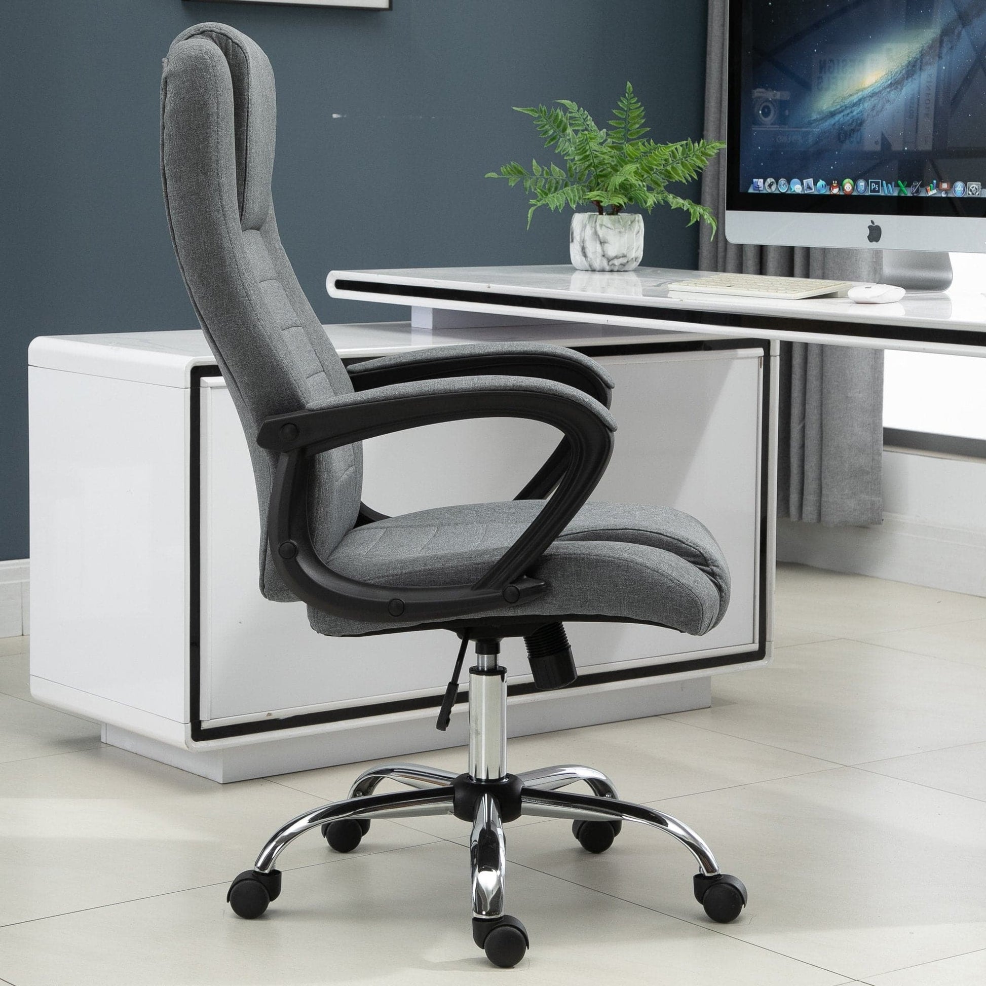 ProperAV Extra Linen Upholstered Tilting Home Office Chair - maplin.co.uk