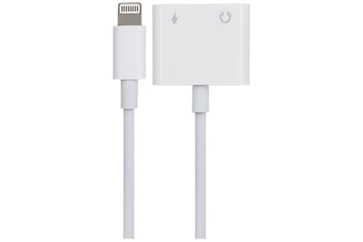 Maplin Lightning to Dual Lightning Audio & Charging Port Adapter - White, 10cm