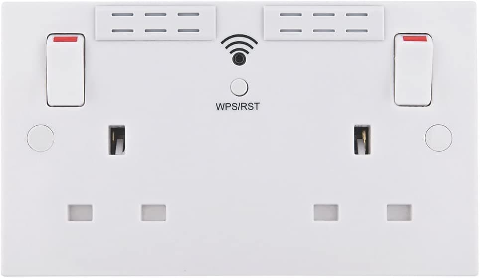 British General Square Edge 13A 2 Gang Switched Socket with Wi-Fi Extender - White - maplin.co.uk