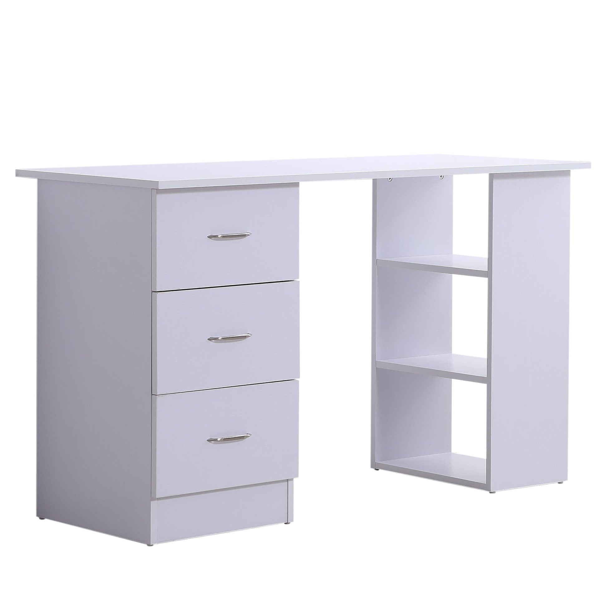 ProperAV Extra Computer Desk with Shelves & Drawers White