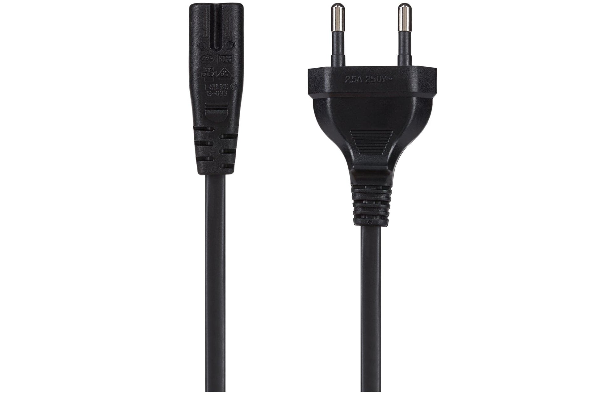 Power Lead IEC C7 Fig 8 2 Pin Plug to Euro 2 Pin Plug 2m