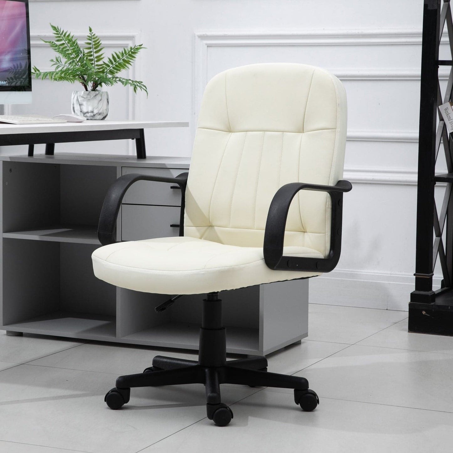 ProperAV Extra PU Leather Swivel Home Office Chair with Armrest - maplin.co.uk