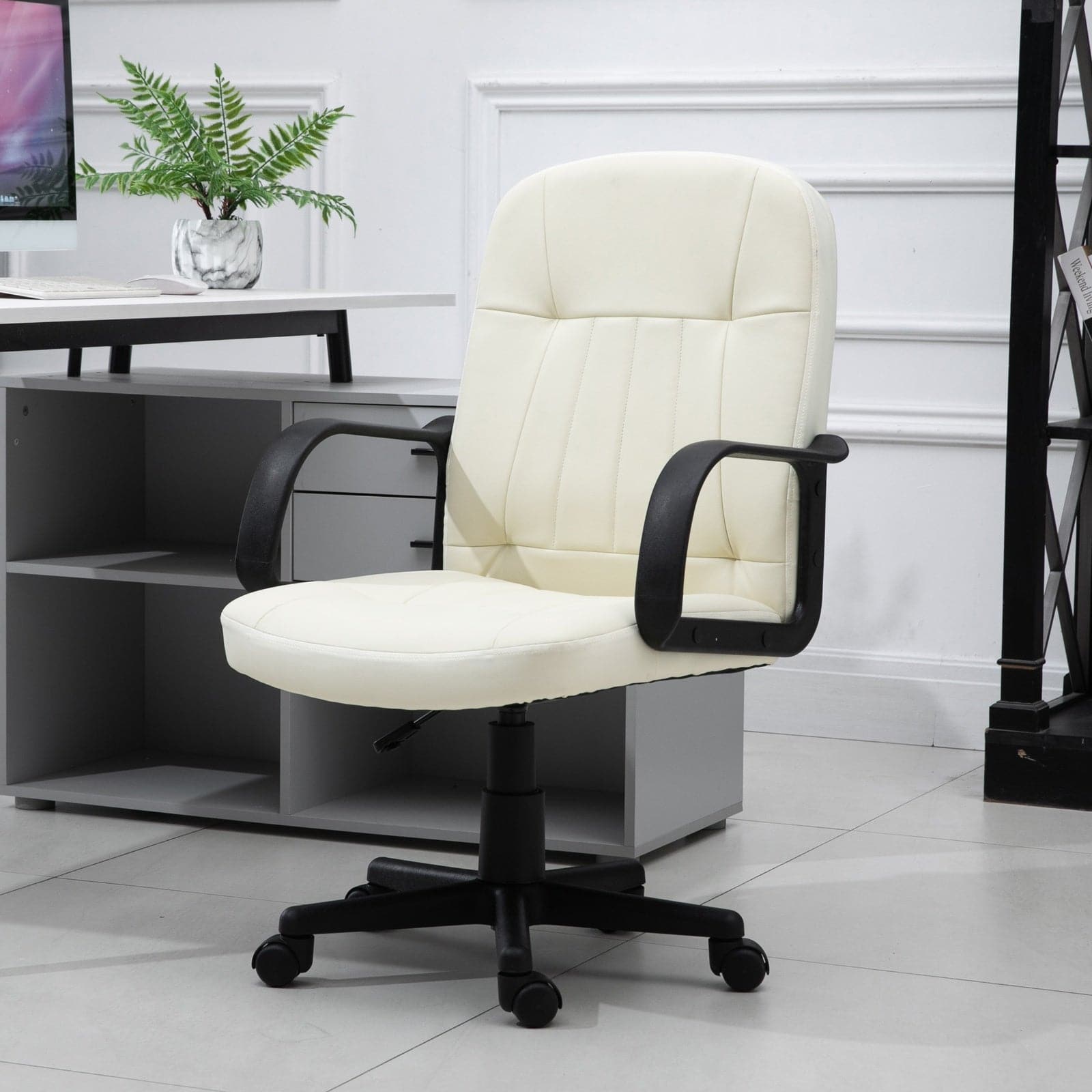ProperAV PU Leather Swivel Home Office Chair with Armrest - maplin.co.uk