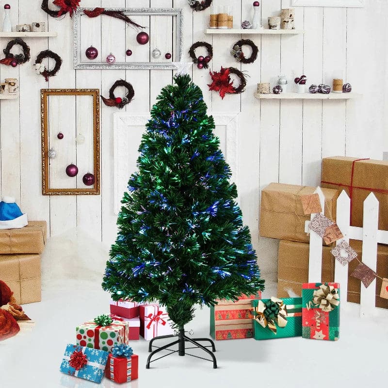 HOMCOM 4ft Pre-Lit Fibre Optic Artificial Christmas Tree Holiday with Tree Topper - maplin.co.uk