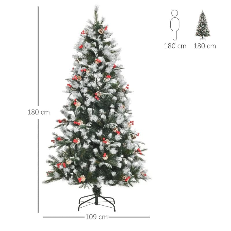 HOMCOM 6ft Snow Dipped Artificial Christmas Tree with Red Berries & White Pinecones - maplin.co.uk