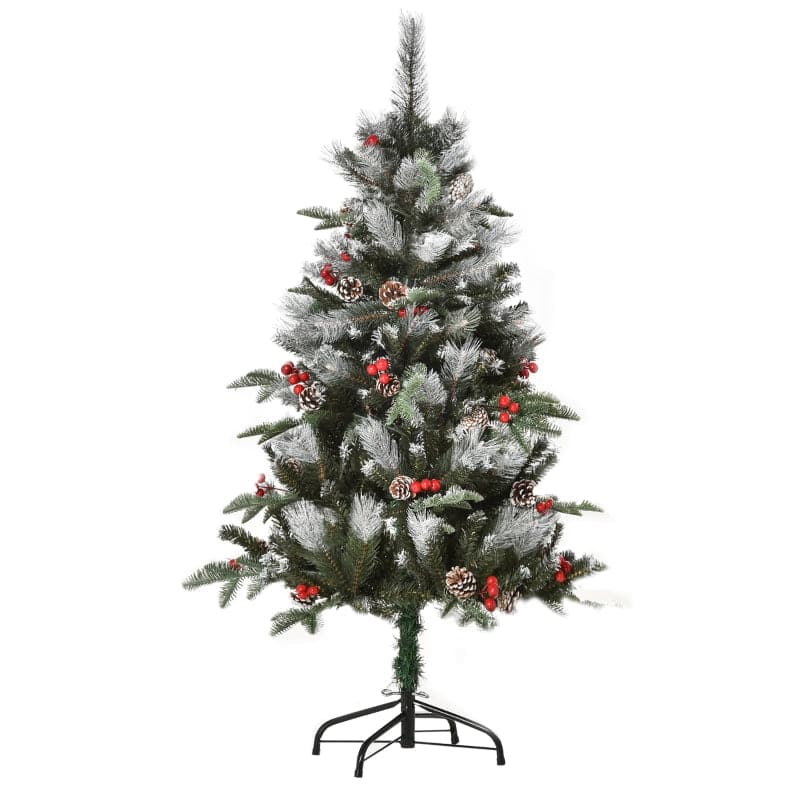 HOMCOM 4ft Snow-Dipped Artificial Christmas Tree with Red Berries & White Pinecones - maplin.co.uk