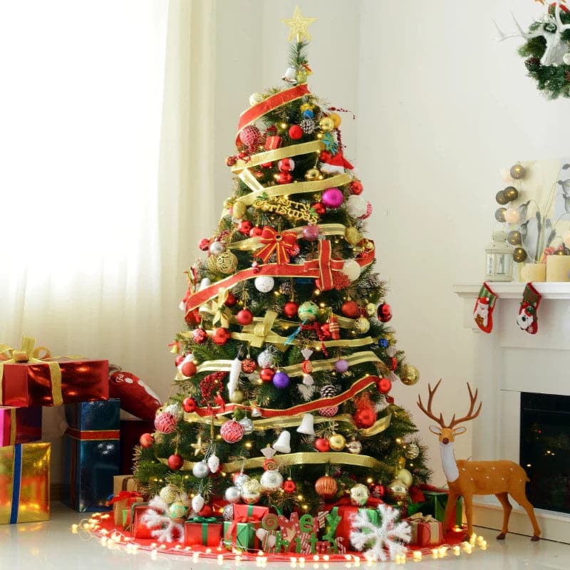 HOMCOM 1.8m Pre-Lit Artificial Christmas Tree with Metal Stand - maplin.co.uk