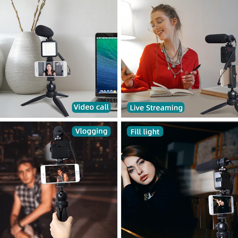 Maono Selfie Video Rig with Shotgun Microphone, LED Light & Tripod Phone Stand - maplin.co.uk