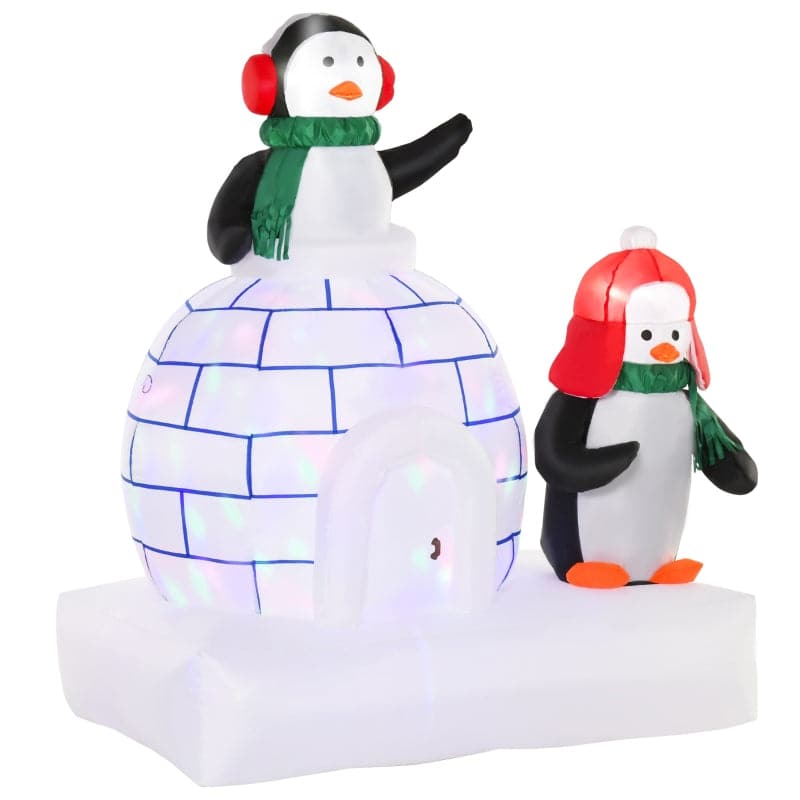 HOMCOM 1.5m LED Christmas Inflatable Two Penguins with Ice House Outdoor Decoration - maplin.co.uk
