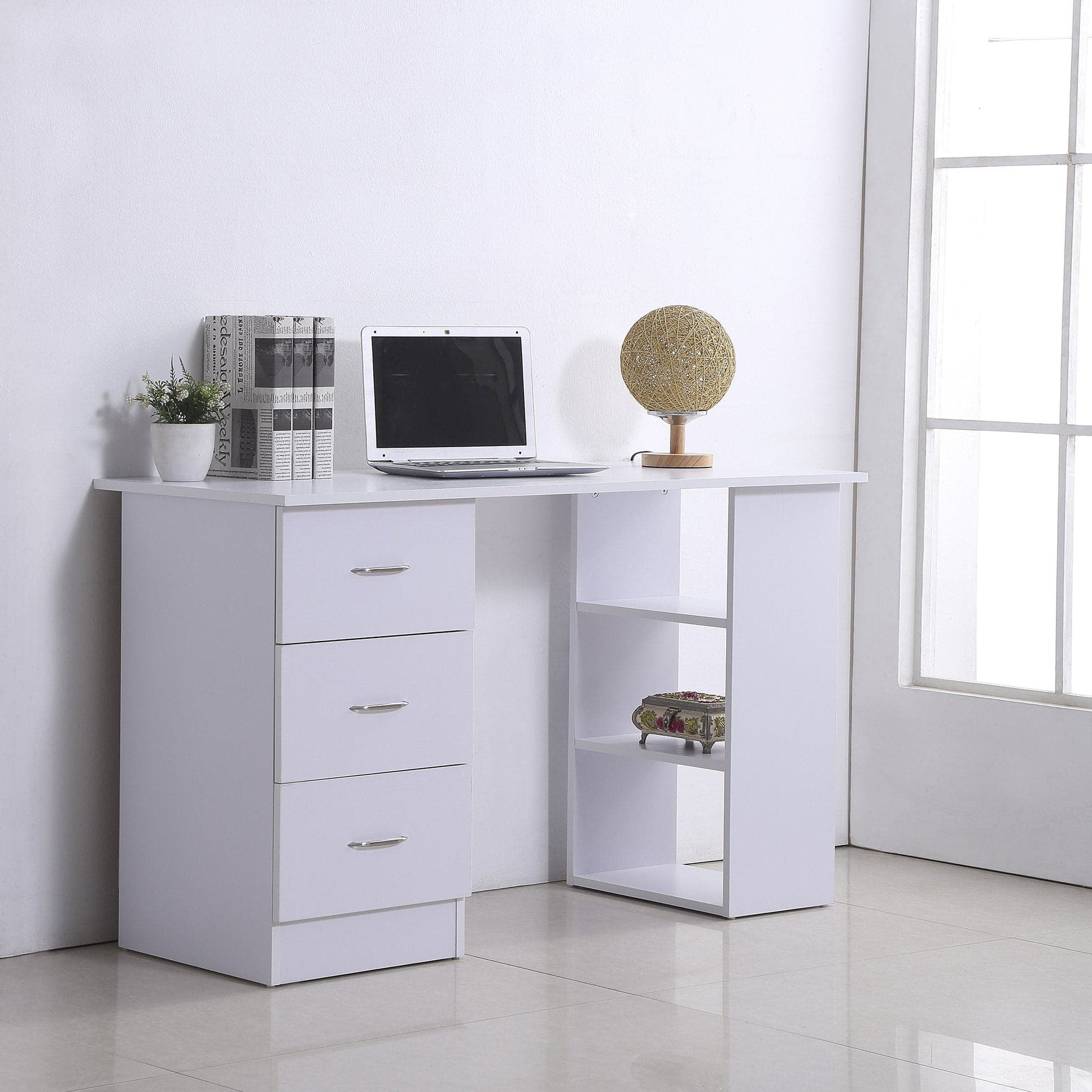 ProperAV Extra Computer Desk with Shelves & Drawers