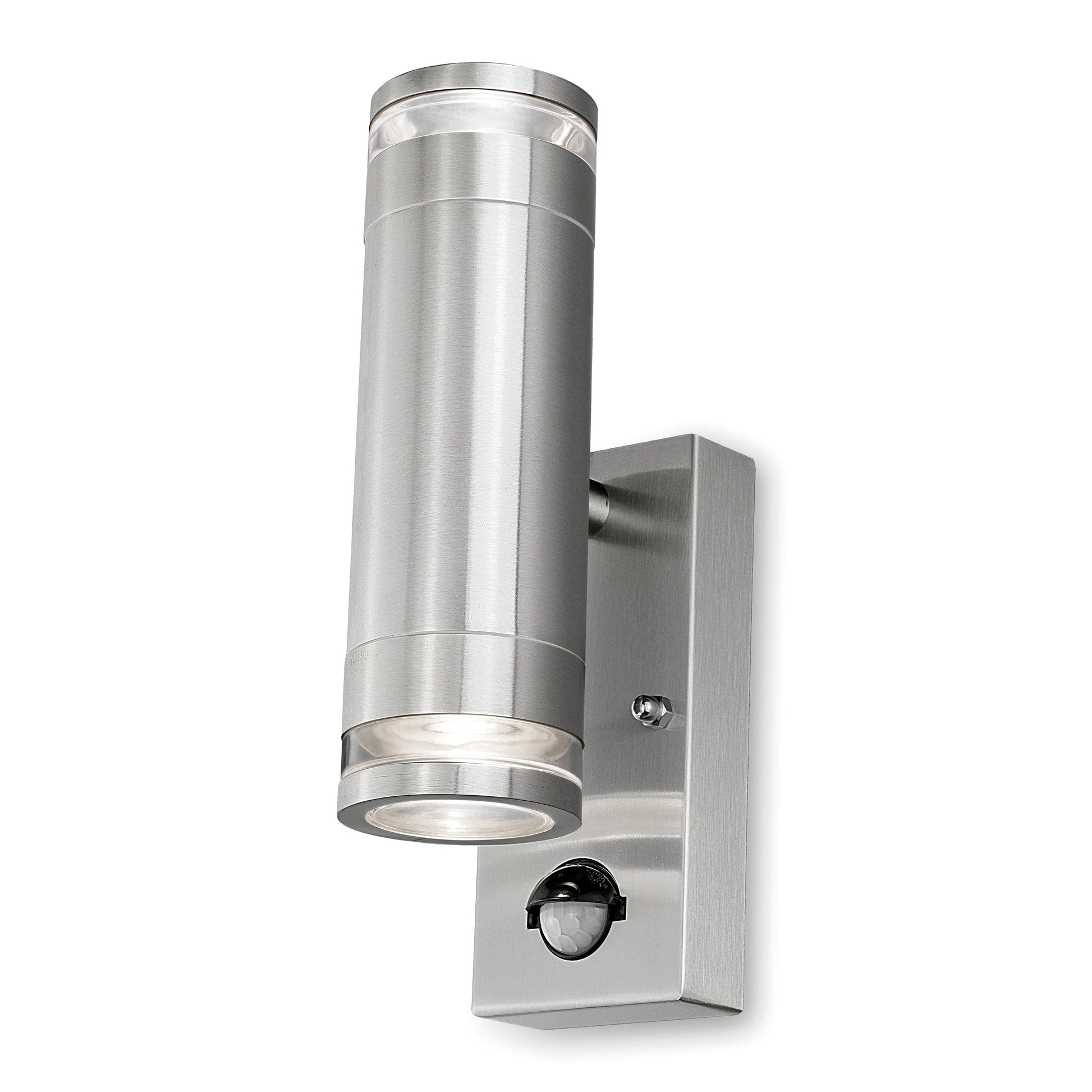 4lite Marinus GU10 Bi-Directional Outdoor Wall Light with PIR - Stainless Steel Single