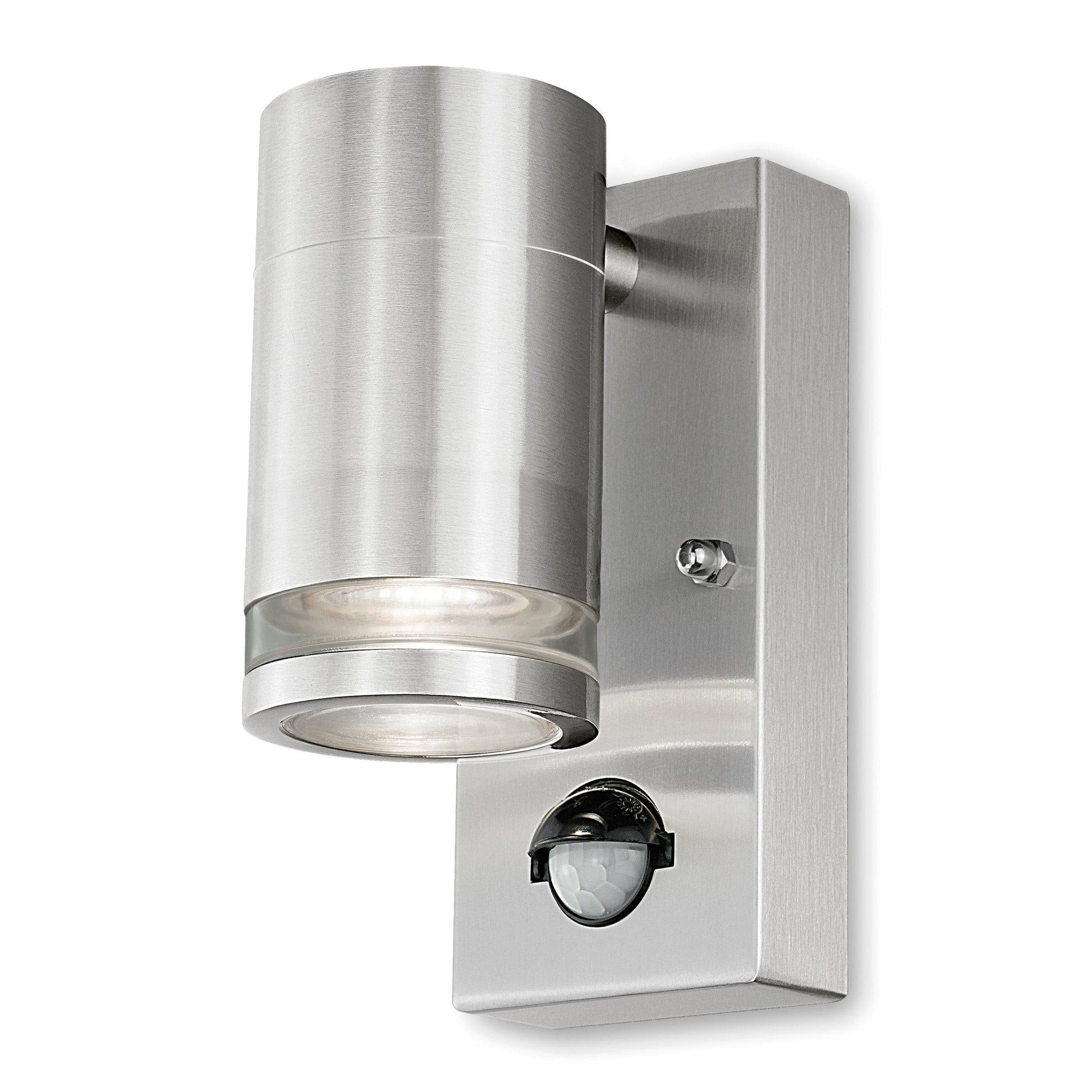 4lite Marinus GU10 Single Direction Outdoor Wall Light with PIR - Stainless Steel - maplin.co.uk