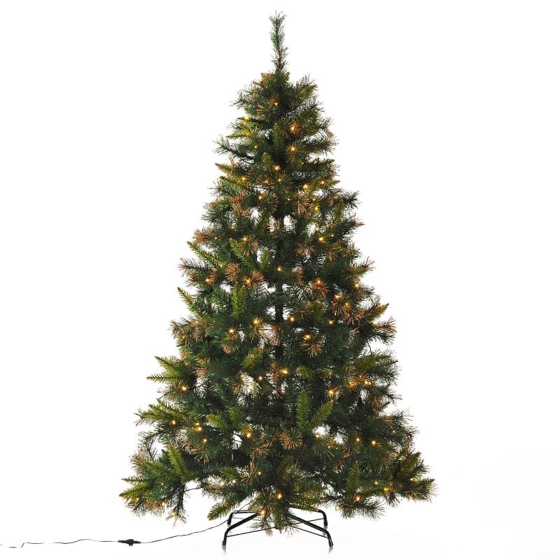 HOMCOM 1.8m Pre-Lit Artificial Christmas Tree with Metal Stand - maplin.co.uk
