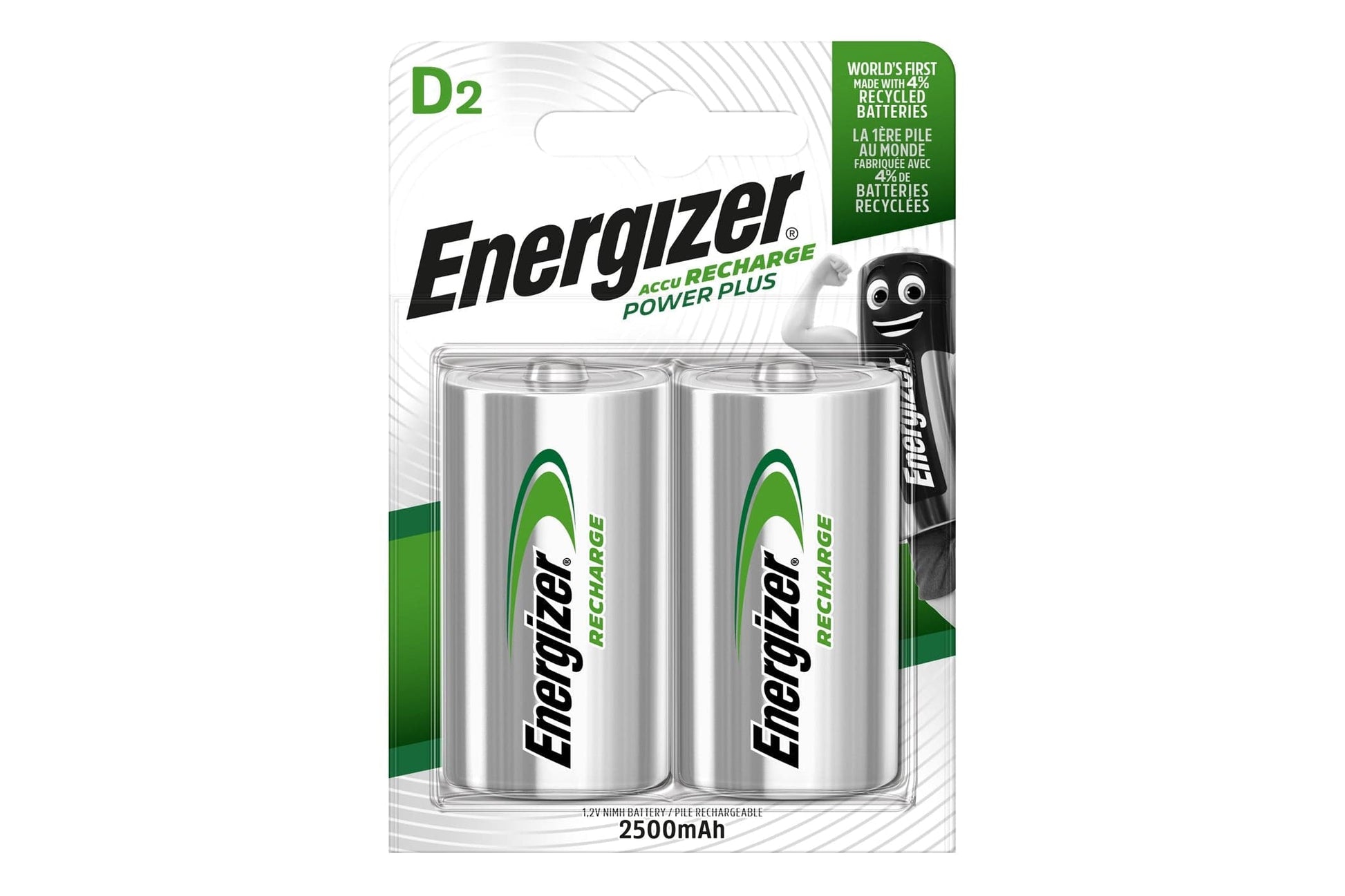 Energizer Recharge Power Plus 2500mAh Ni-MH D Size Rechargeable Batteries - Pack of 2