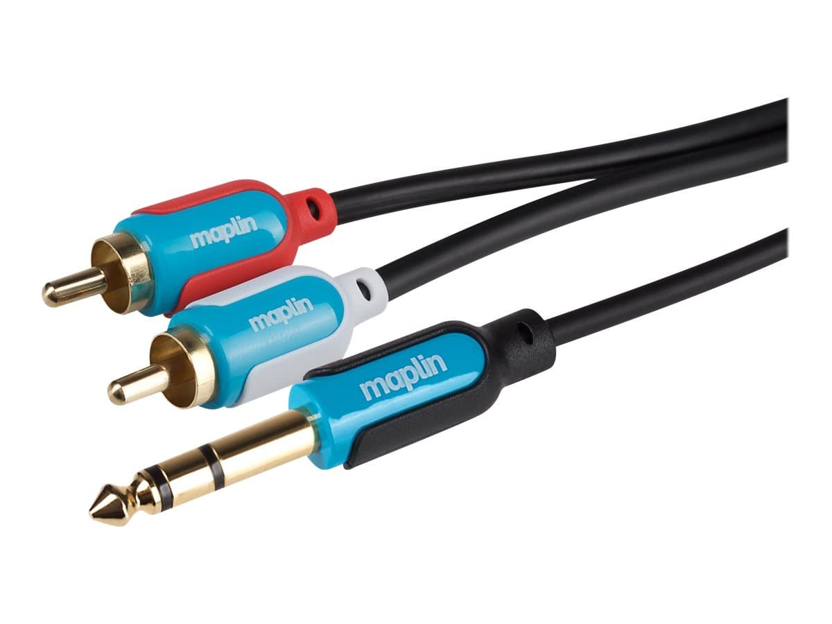 Maplin Premium 3 Pole 1/4" Jack to Twin RCA Phono 2 Pole Jack Cable - Black, 3m - maplin.co.uk