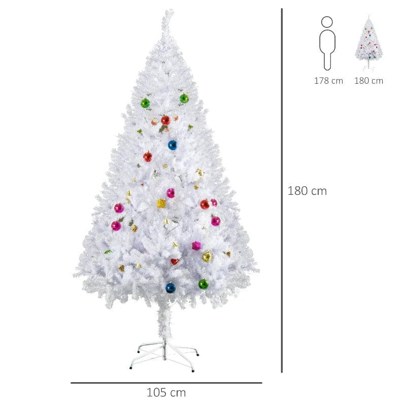 HOMCOM 6ft Snowy Artificial Christmas Tree with Metal Stand & Decorations - maplin.co.uk