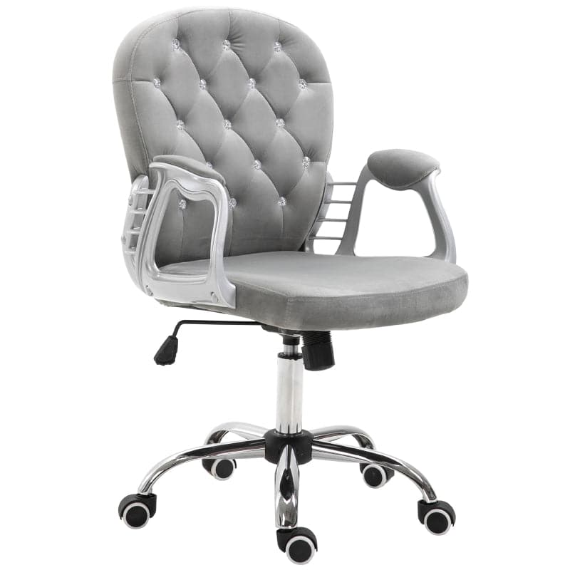 ProperAV Extra Ergonomic 360° Swivel Diamond Tufted Padded Base Office Chair with 5 Castor Wheels Grey