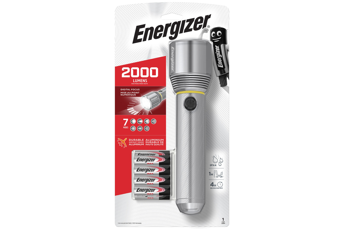 Energizer Vision 2000 Lumens Metal HD LED Torch with 9x AA Batteries - maplin.co.uk