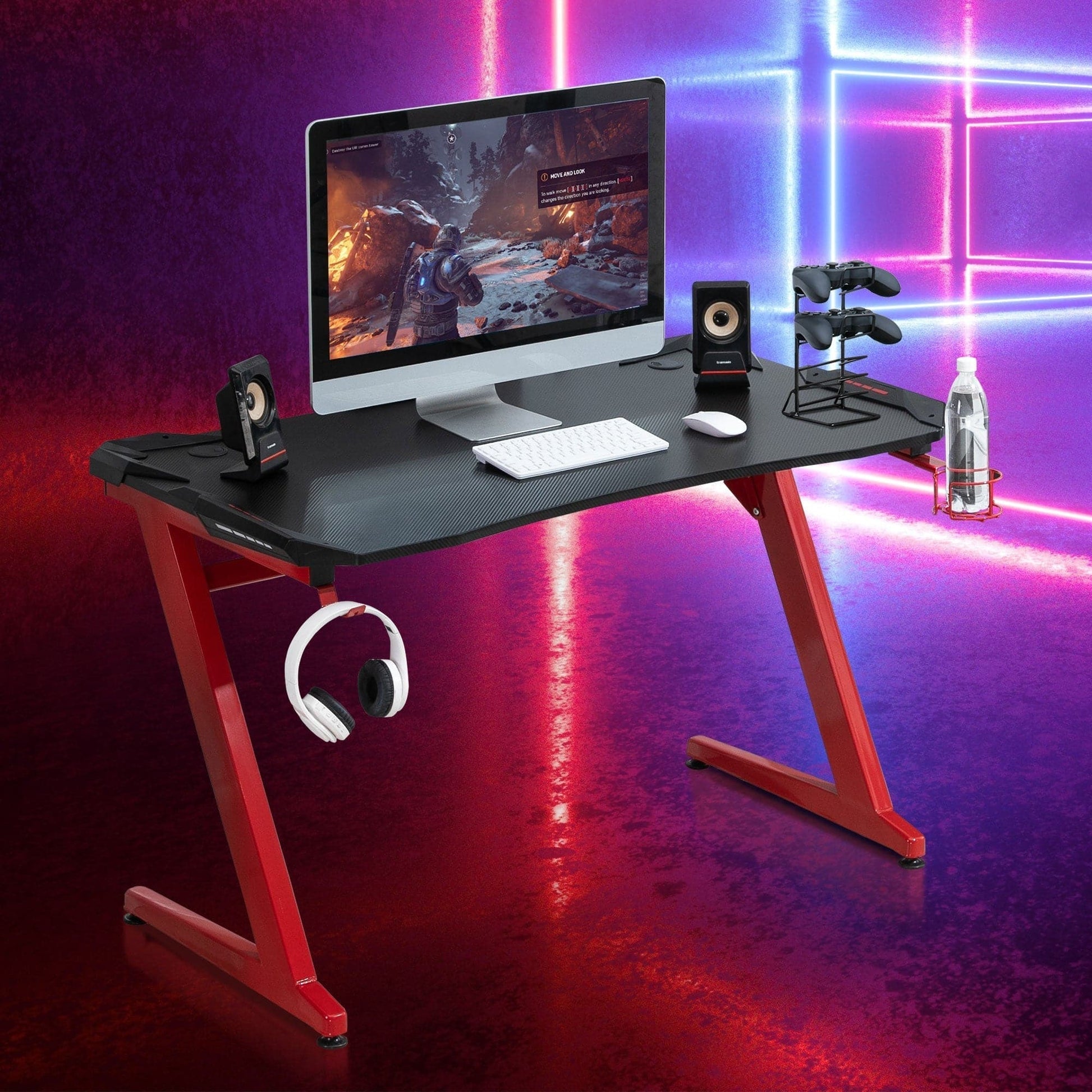 Maplin Large Gaming Desk with Cup Holder, Headphone Hook & Cable