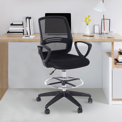 ProperAV Extra Tall Ergonomic Back Office Chair with Adjustable Height Footrest and 360° Swivel - Black