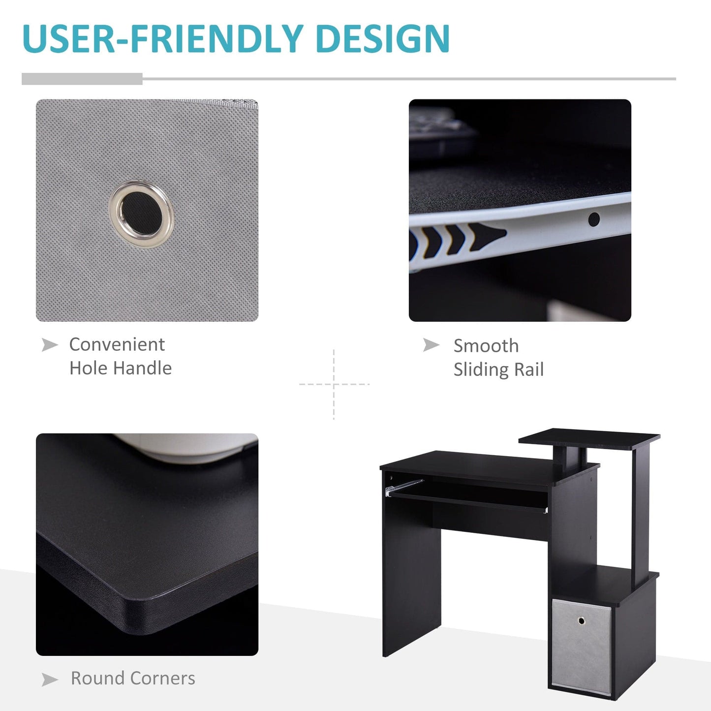 ProperAV Computer Desk with Sliding Keyboard Tray & Side Compartment - maplin.co.uk