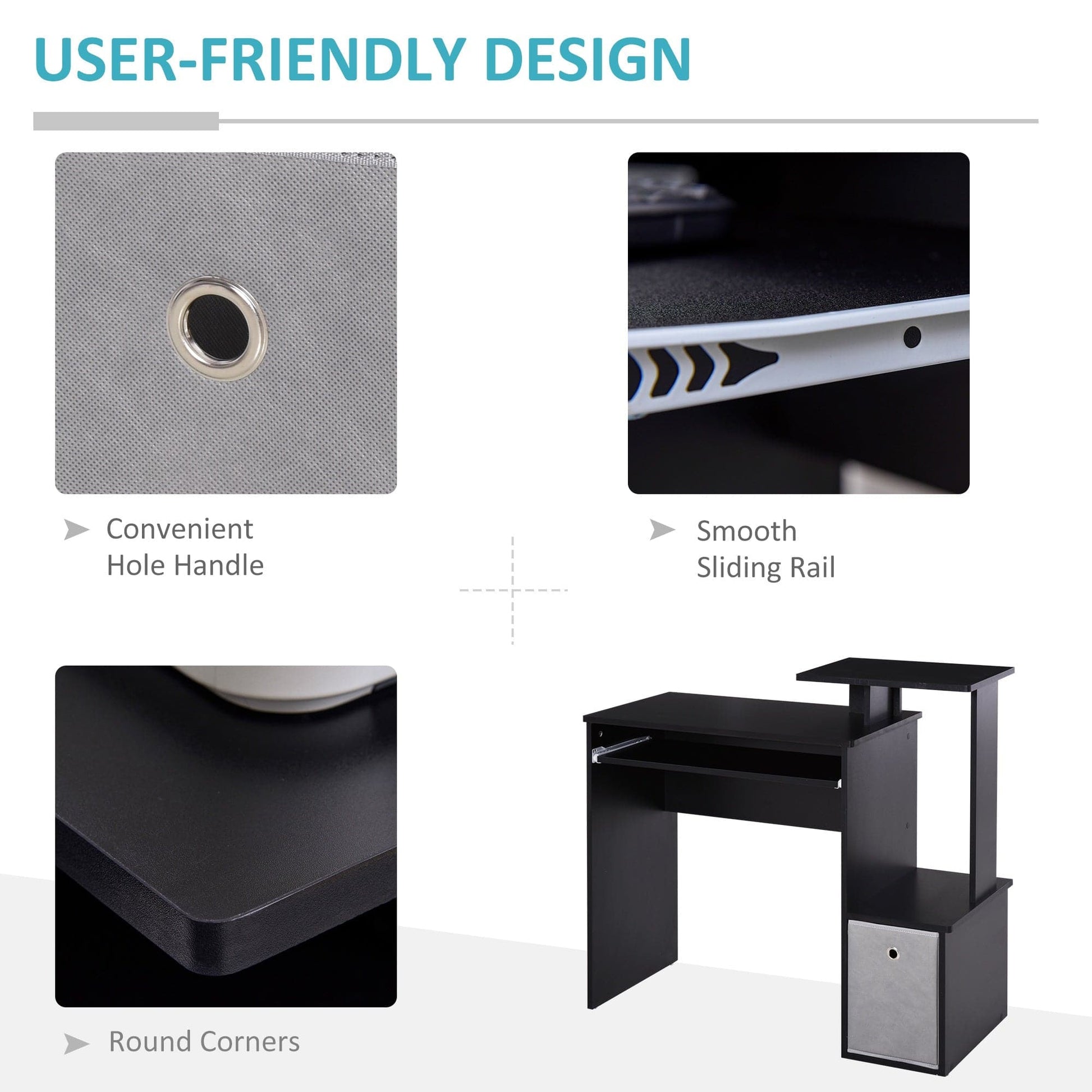 ProperAV Computer Desk with Sliding Keyboard Tray & Side Compartment - maplin.co.uk