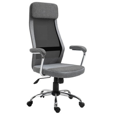 ProperAV Linen-Feel Mesh Fabric High Back Swivel Office Chair - Grey - maplin.co.uk