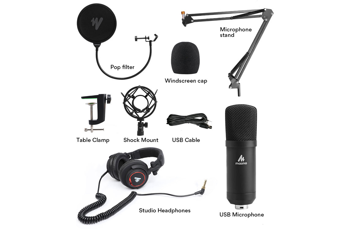 Maono USB Condenser Cardioid Microphone with Boom Arm and Headphones - maplin.co.uk